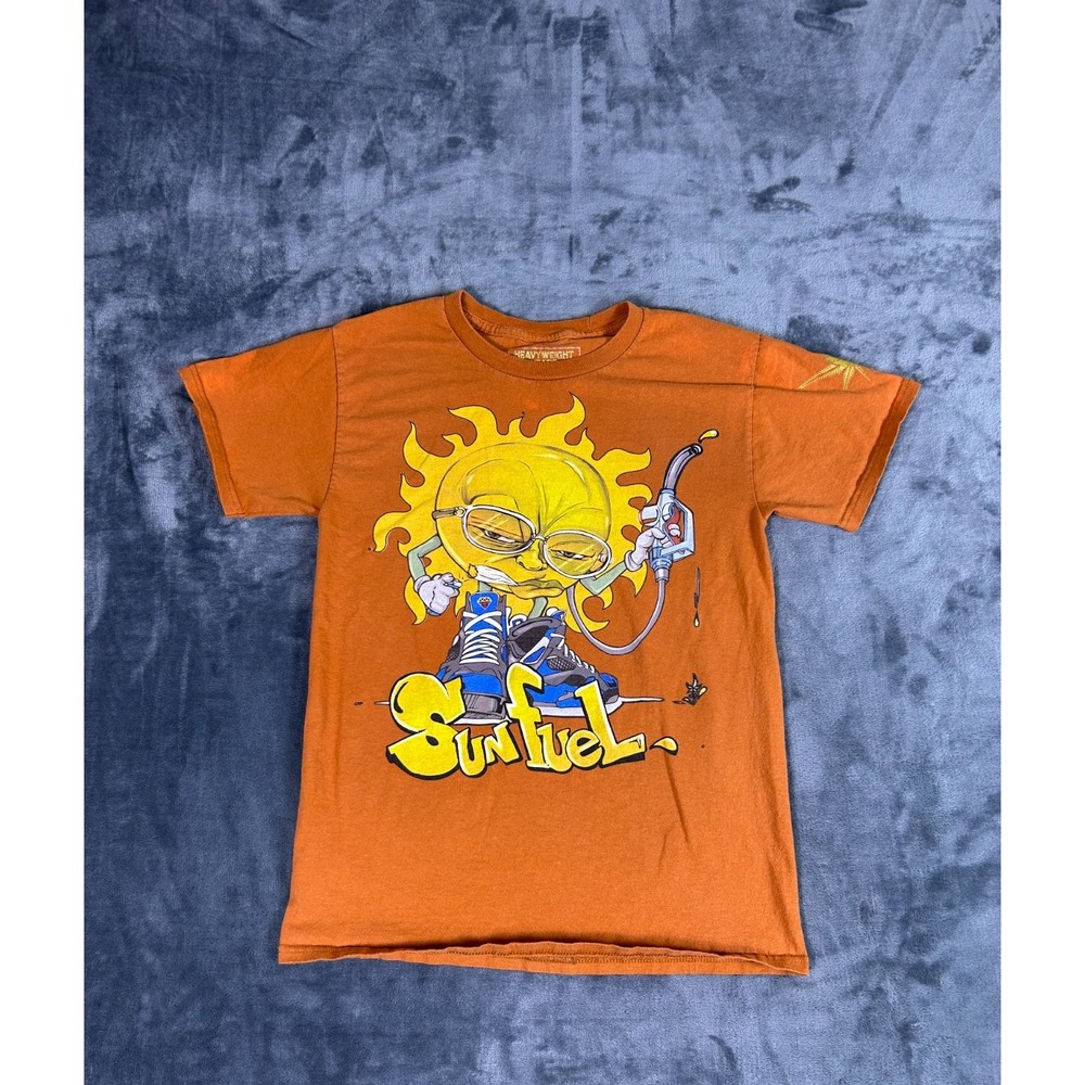 Heavyweight Heads Sun Fuel Cartoon Graphic Tee Orange Streetwear Skate Style Men